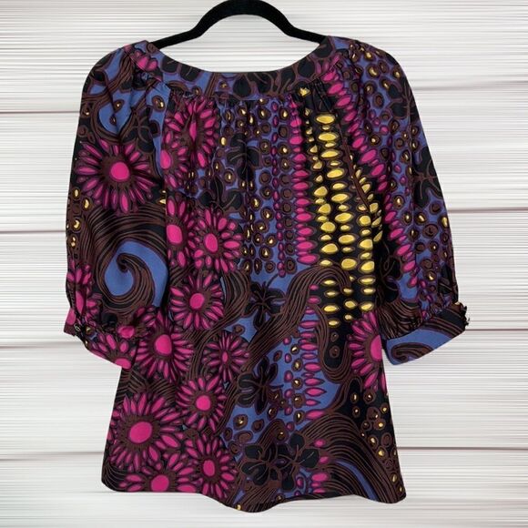 Trina Turk Elbow puff sleeve blouse top 100% silk - Picture 7 of 11